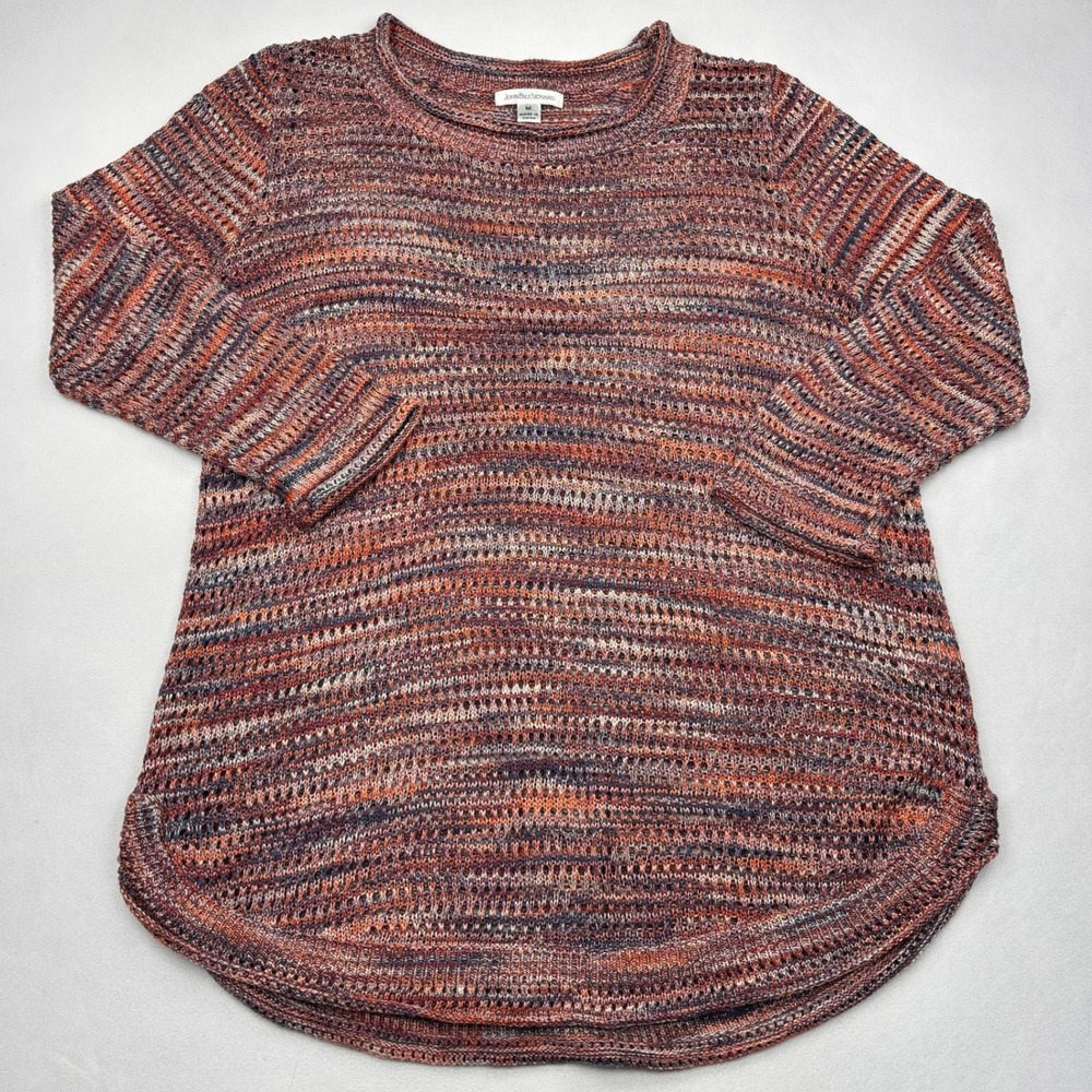 John Paul Richard Womens M Space Dye Open Knit Sweater Orange 3/4 Sleeve Tunic